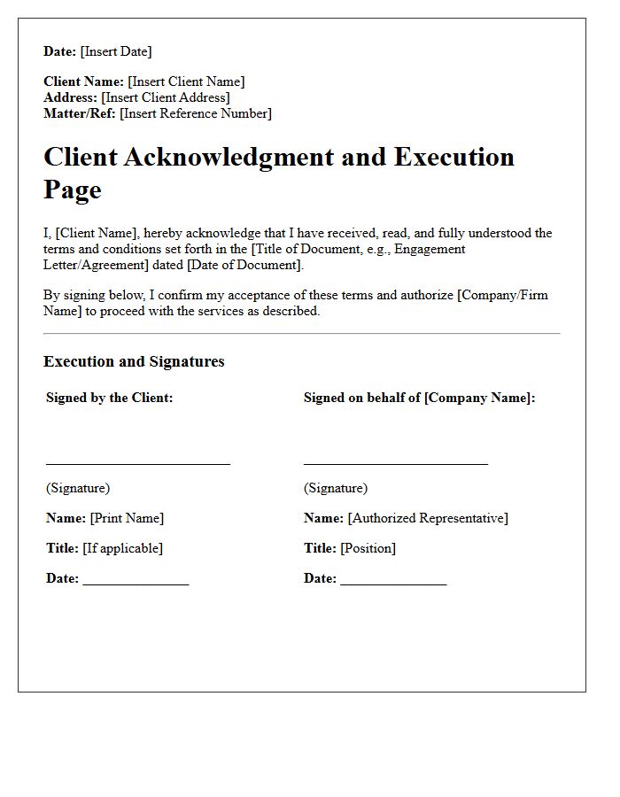 Client Acknowledgment and Letter Execution Signatures