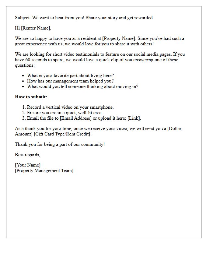 Happy Renter Video Testimonial Request Letter for Social Media Marketing