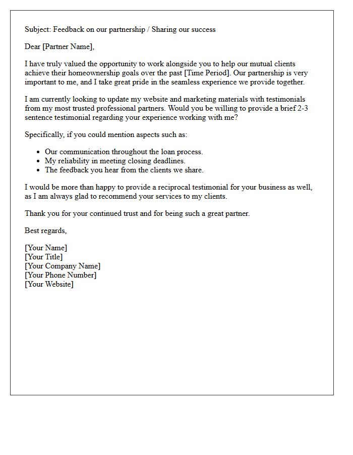 Mortgage Broker Referral Partner Testimonial Request Letter