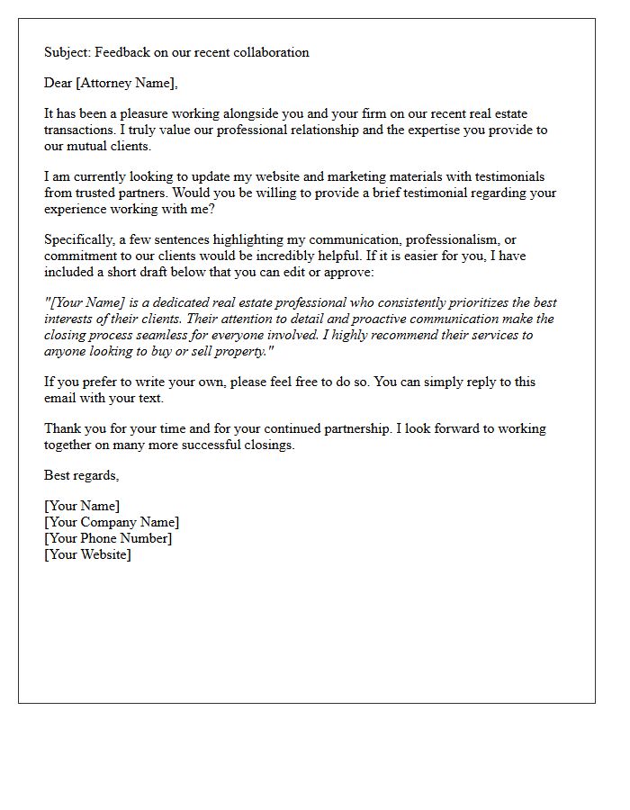 Real Estate Attorney Referral Partner Testimonial Request Letter