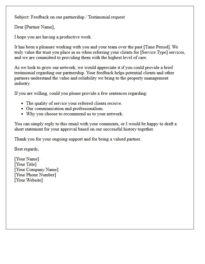 Property Manager Referral Partner Testimonial Request Letter