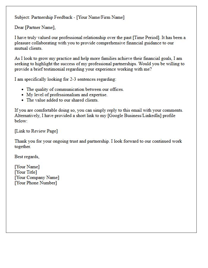Financial Advisor Referral Partner Testimonial Request Letter