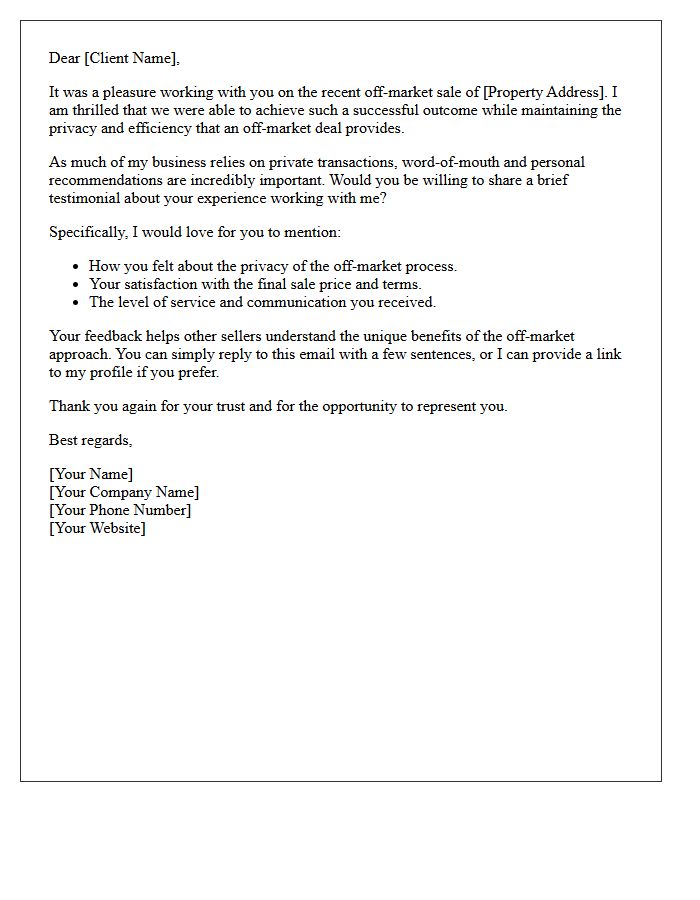 Successful Off-Market Deal Testimonial Invitation Letter