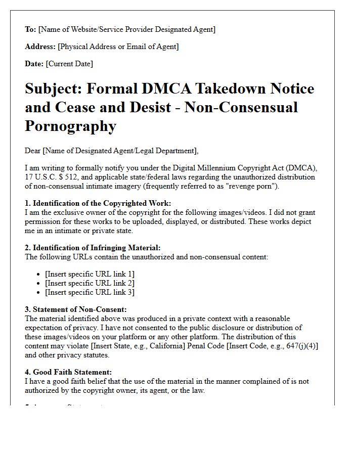 Digital Millennium Copyright Act and Non-Consensual Pornography Cease and Desist Letter