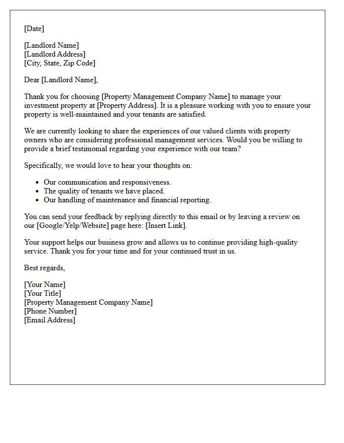 Property Management Landlord Testimonial Request Letter