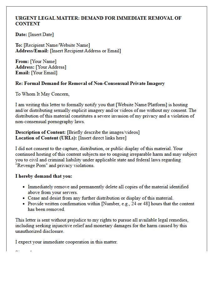 Invasion of Privacy and Non-Consensual Pornography Demand Letter