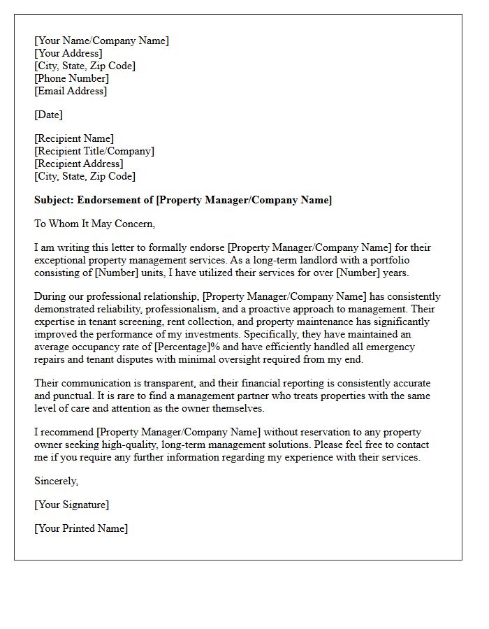 Long-Term Landlord Property Management Endorsement Letter