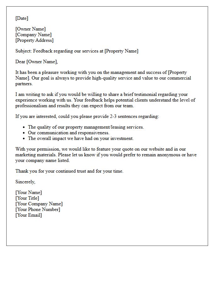 Commercial Property Owner Testimonial Request Letter