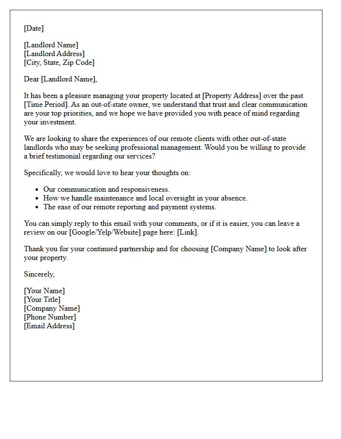 Out-Of-State Landlord Management Testimonial Request Letter