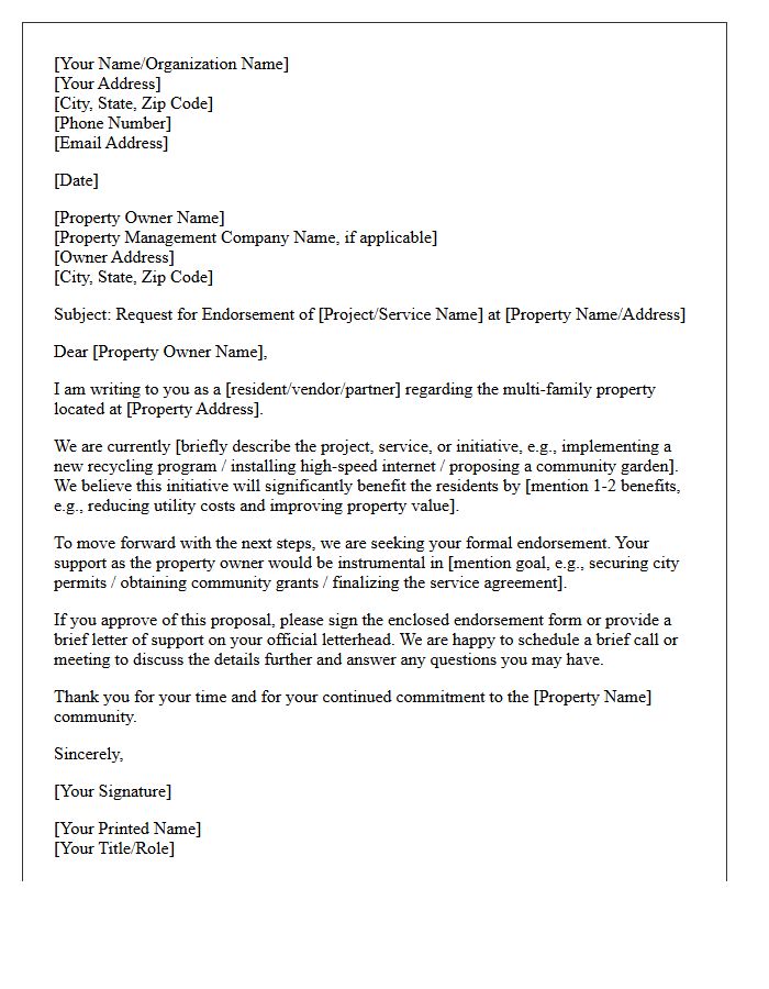 Multi-Family Property Owner Endorsement Request Letter