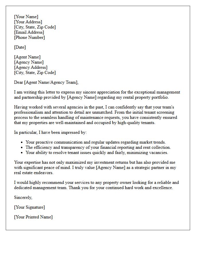Real Estate Agency Landlord Partnership Testimonial Letter