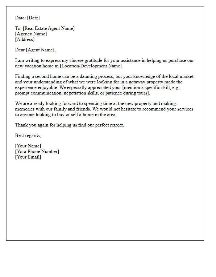 Post Closing Vacation Home Buyer Testimonial Letter