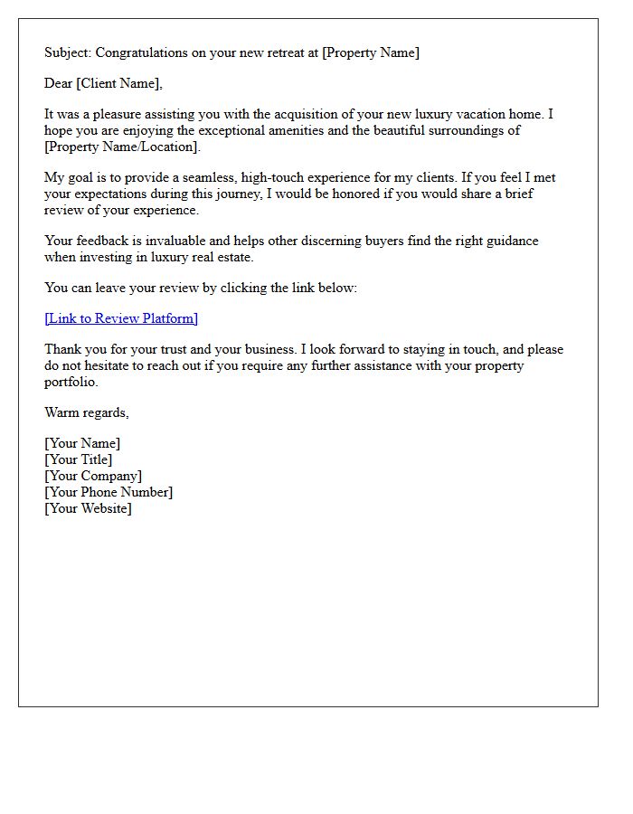 Luxury Vacation Property Buyer Review Request Letter