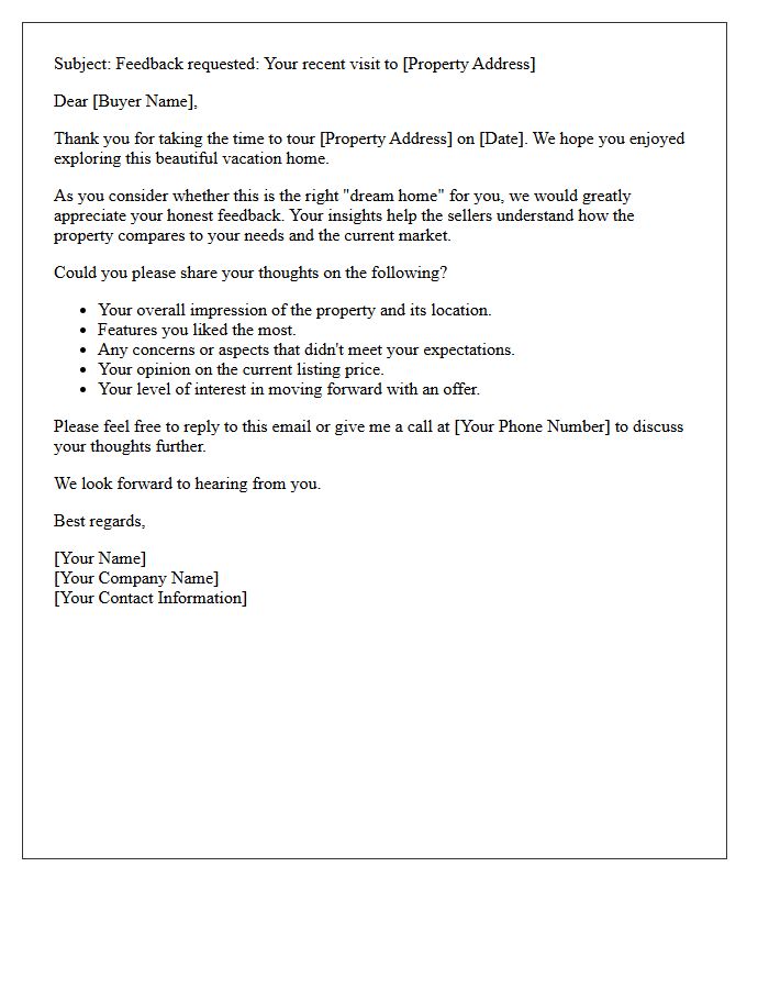 Dream Vacation Home Buyer Feedback Request Letter
