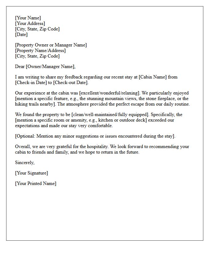 Mountain Cabin Vacation Property Experience Letter