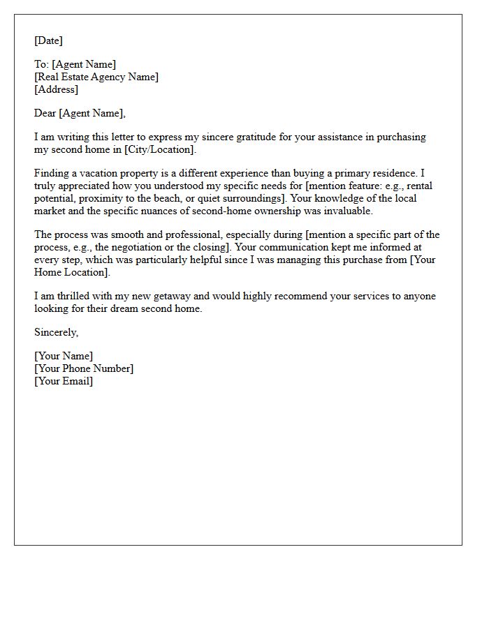 Second Home Real Estate Buyer Testimonial Letter