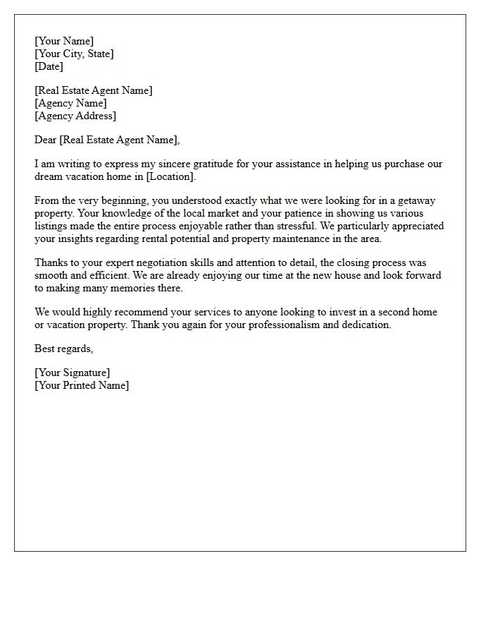 Successful Vacation Home Purchase Testimonial Letter