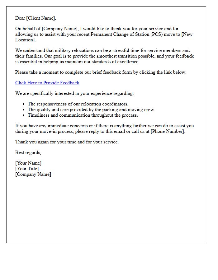 Active Duty Relocation Client Feedback Request Letter