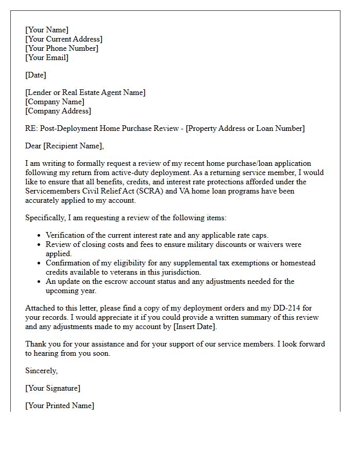 Post-Deployment Home Purchase Review Request Letter