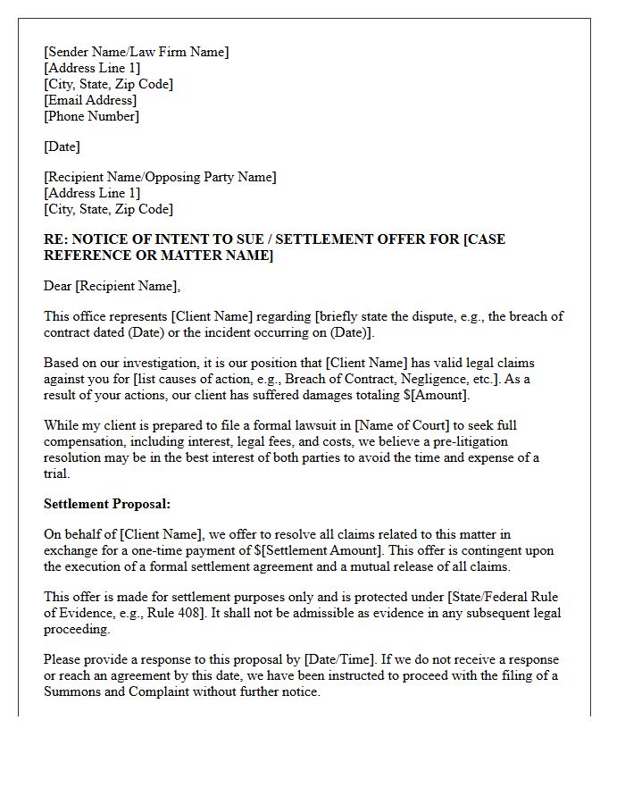 Initial Pre-Litigation Settlement Engagement Letter