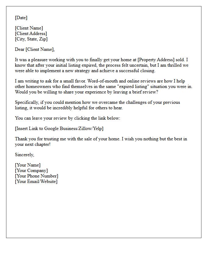 Successful Expired Listing Conversion Review Request Letter