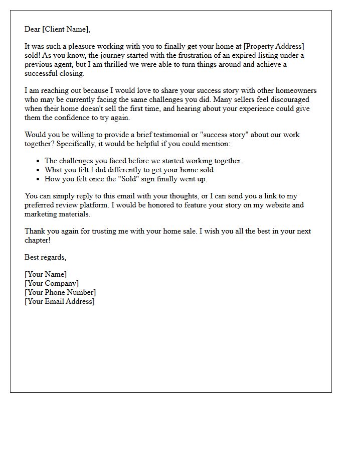 Expired Listing Revival Success Story Request Letter