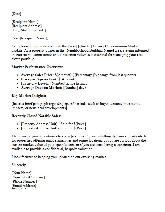 Quarterly Luxury Condominium Market Update Letter