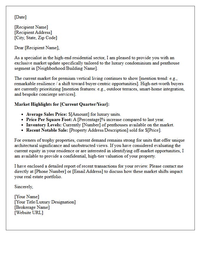 Exclusive Penthouse and Luxury Condominium Market Update Letter