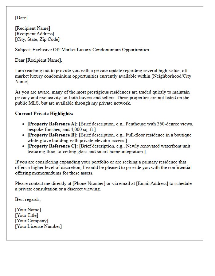 Off-Market Luxury Condominium Opportunities Update Letter