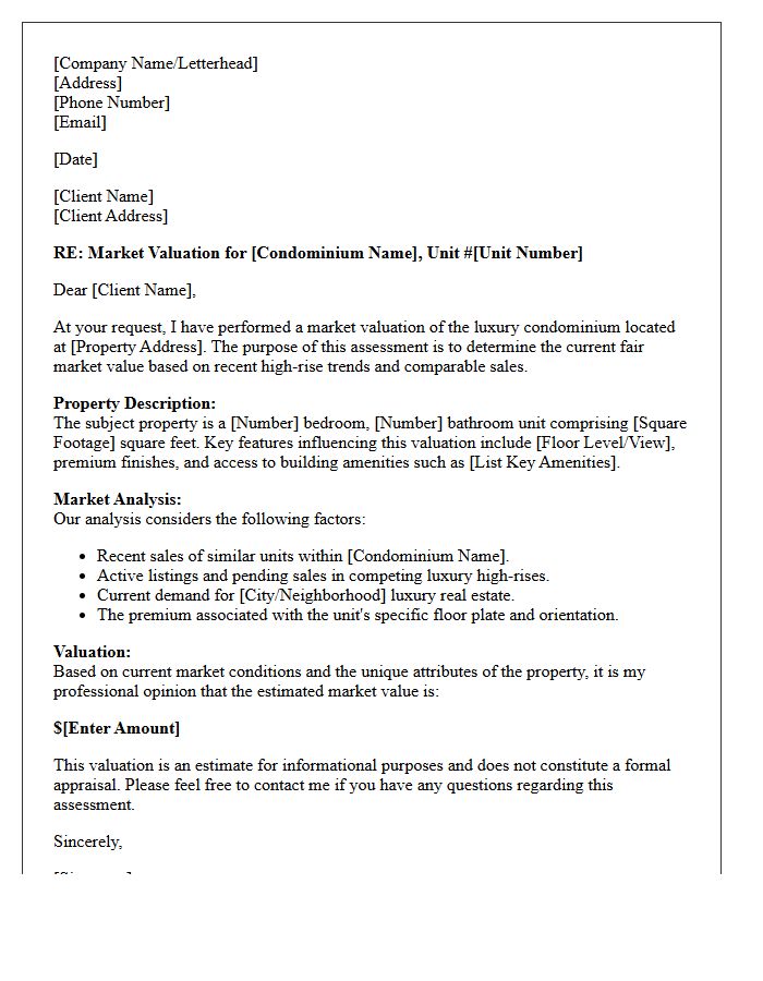 High-Rise Luxury Condominium Market Valuation Letter