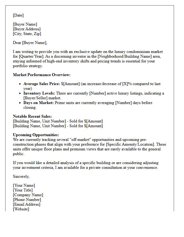 Luxury Condominium Buyer Market Update Letter