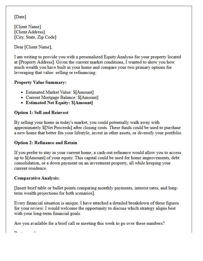 Sell Or Refinance Equity Analysis Letter