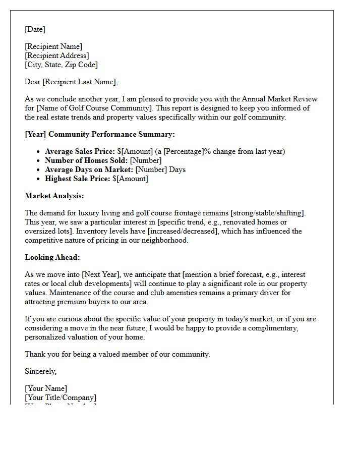 Annual Golf Course Community Market Review Letter