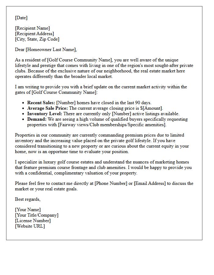 Exclusive Golf Course Community Real Estate Market Letter