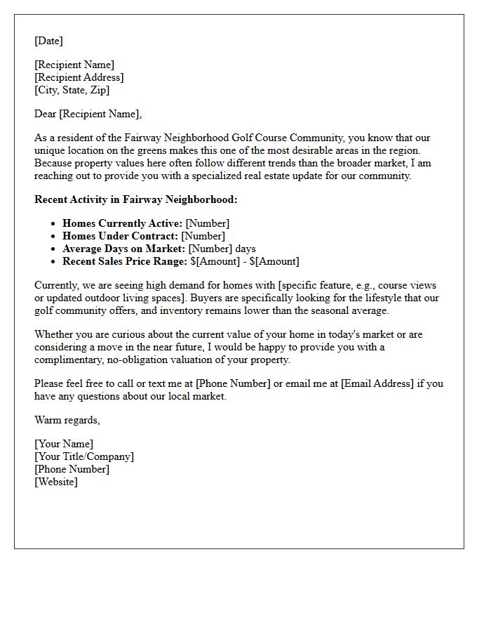 Fairway Neighborhood Golf Course Community Market Update Letter