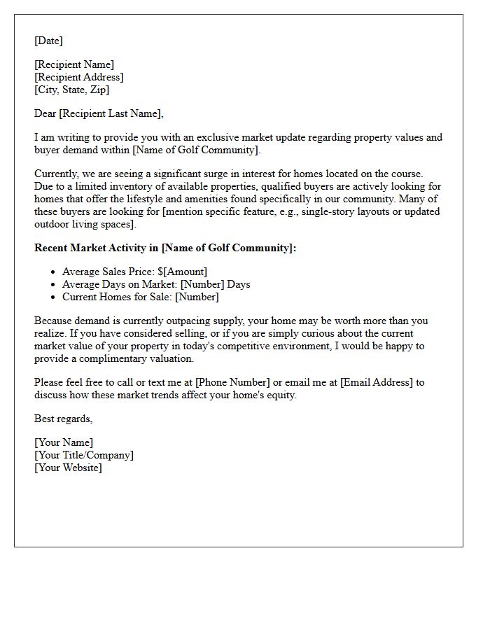 Golf Course Community Buyer Demand Market Update Letter