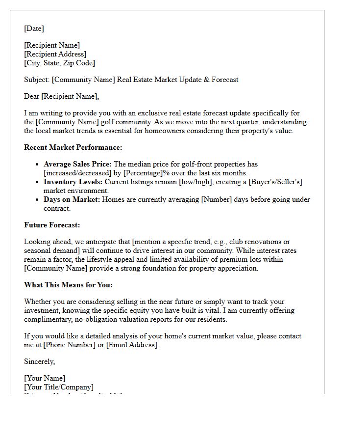 Golf Course Community Real Estate Forecast Update Letter
