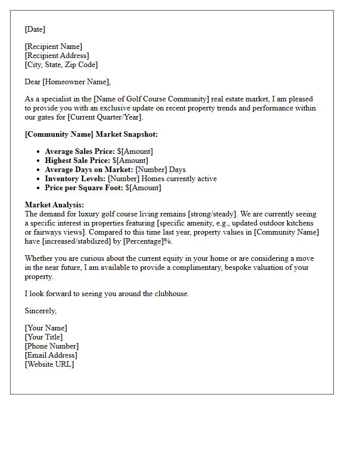 Premium Golf Course Community Market Statistics Letter