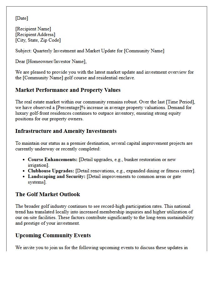 Golf Course Community Investment And Market Update Letter