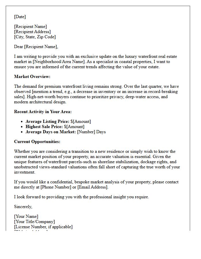 Luxury Waterfront Real Estate Update Letter