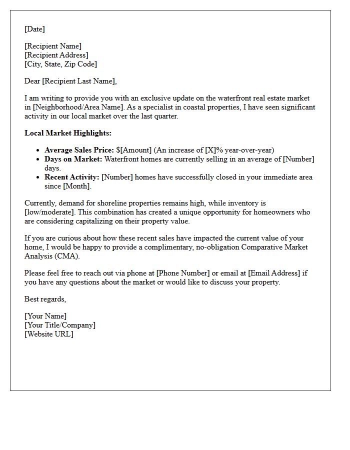 Local Waterfront Real Estate Update Letter