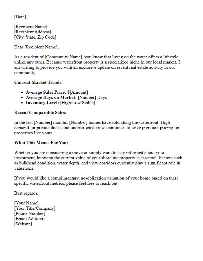 Waterfront Community Real Estate Update Letter