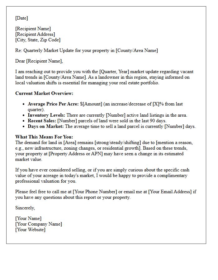Quarterly Vacant Land Market Update Letter