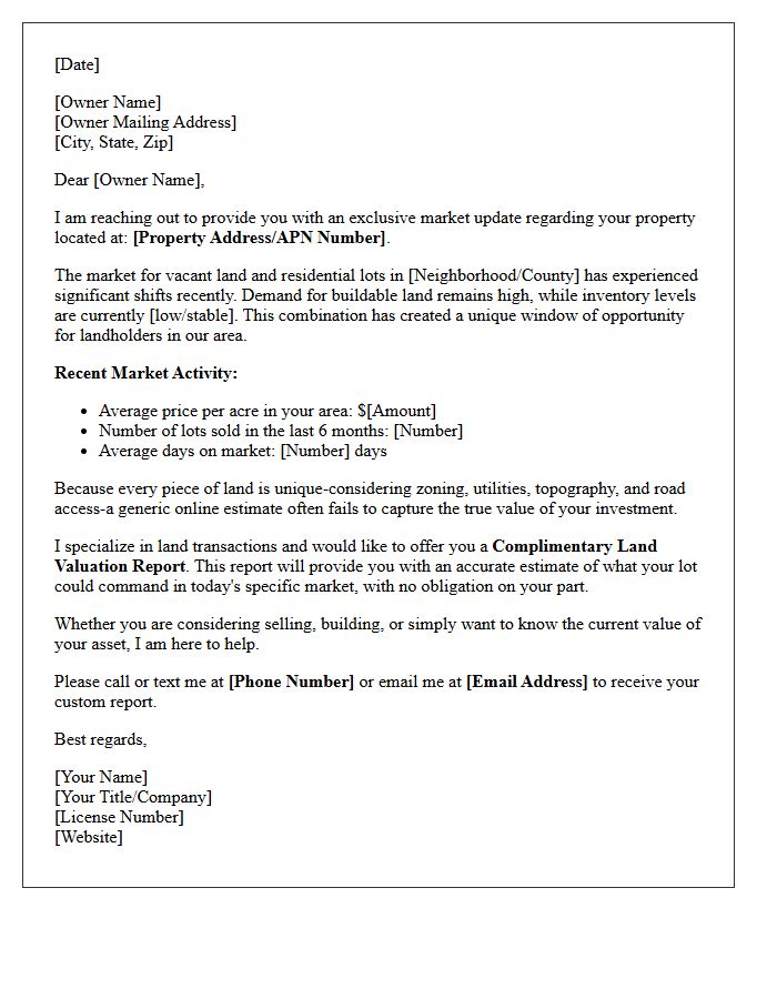 Exclusive Vacant Land And Lot Market Update Letter