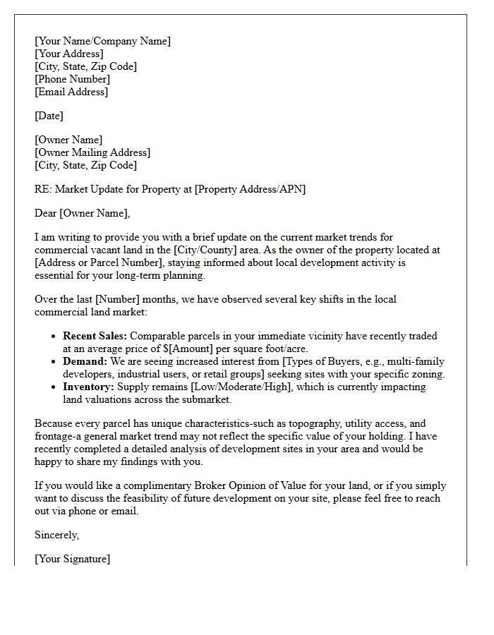 Commercial Vacant Land Market Update Letter