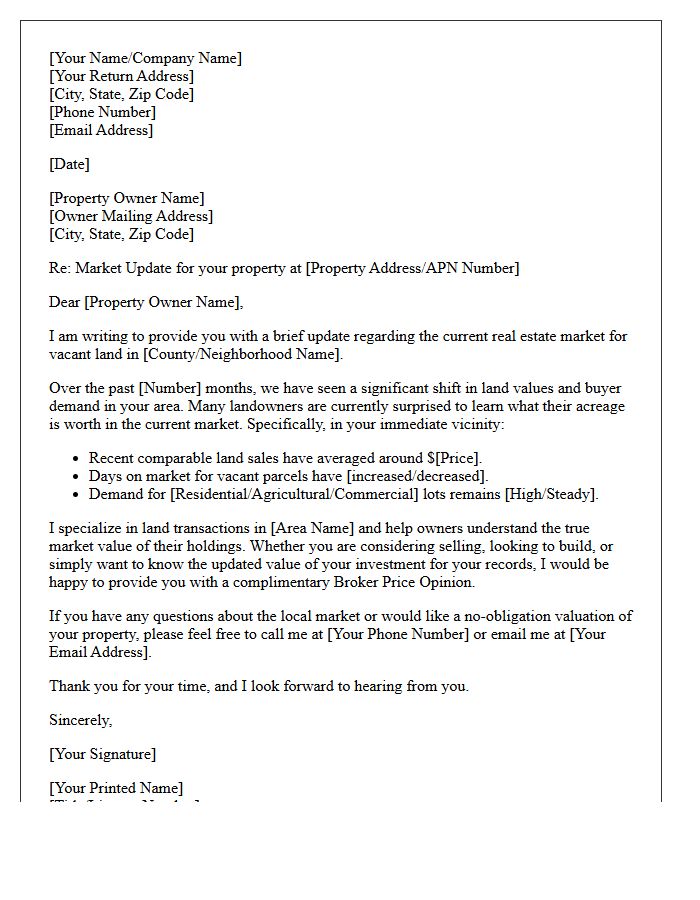 Local Vacant Land Market Update Letter