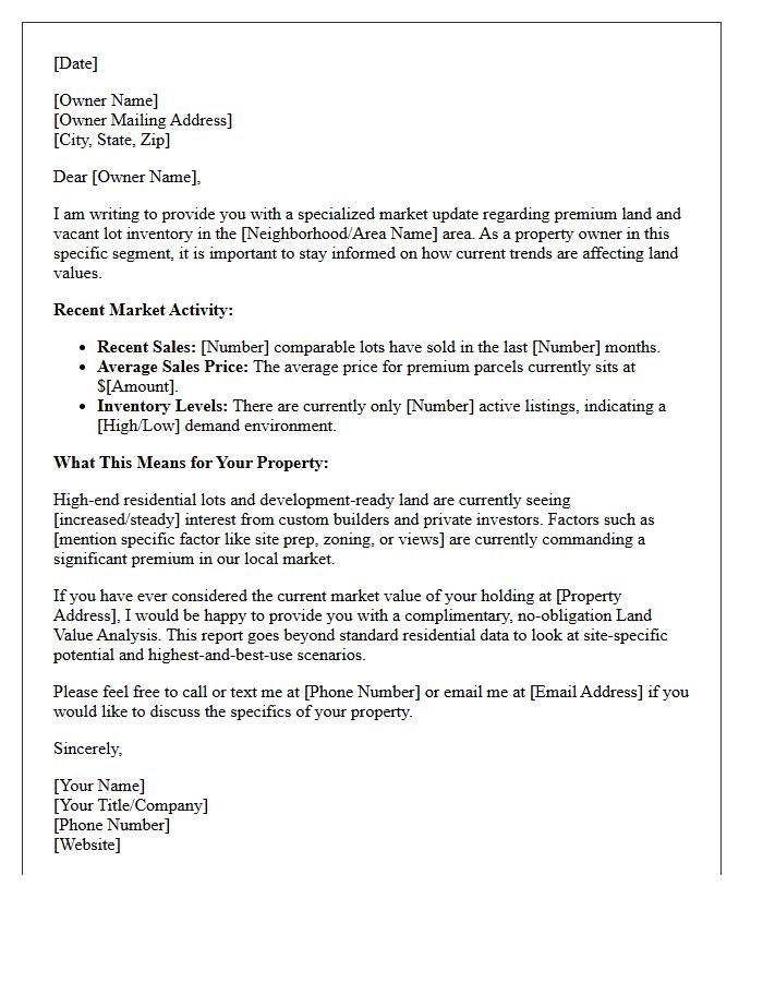 Premium Lot And Land Market Update Letter