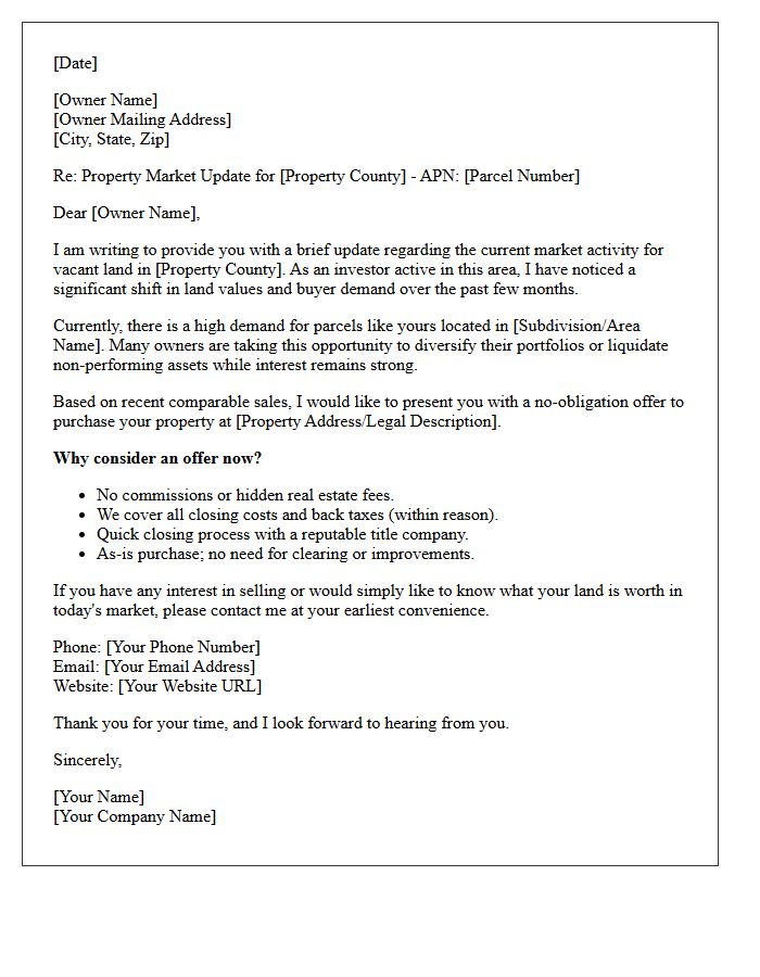 Investment Vacant Land Market Update Letter