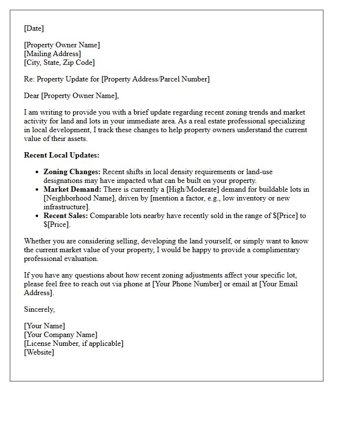 Zoning And Lot Market Update Letter