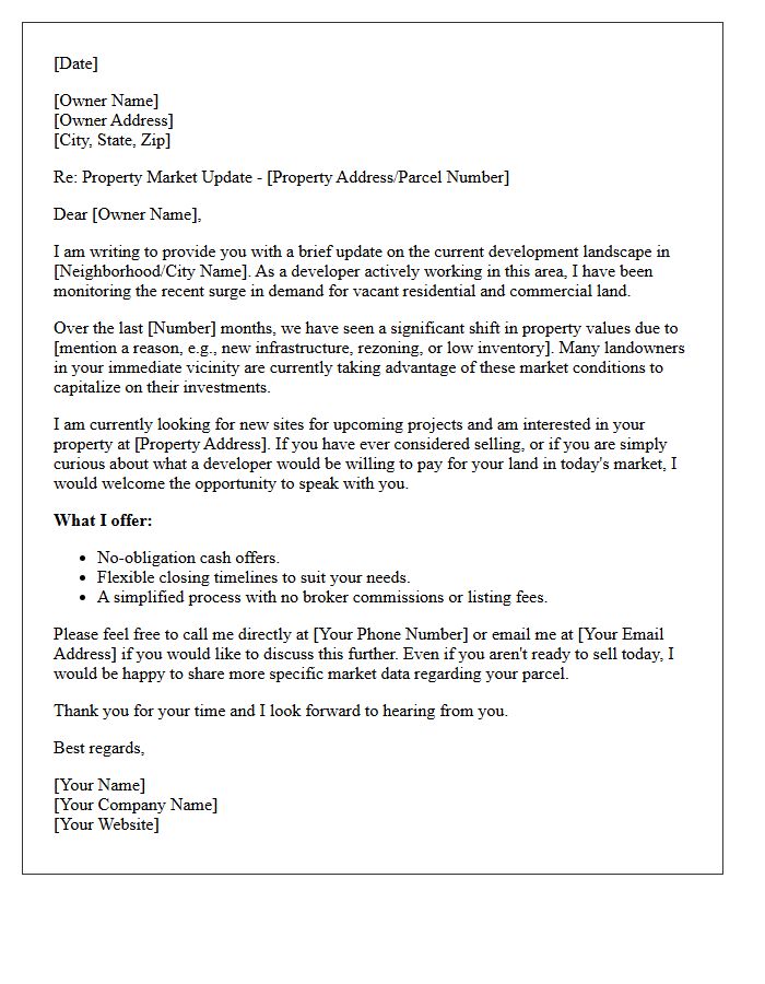Developer Vacant Land Market Update Letter